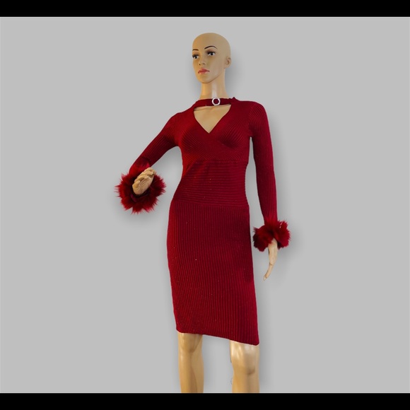 Hot New Trendy Basic Dark Red Stretchy Women Sweater Dress size L - Picture 7 of 7